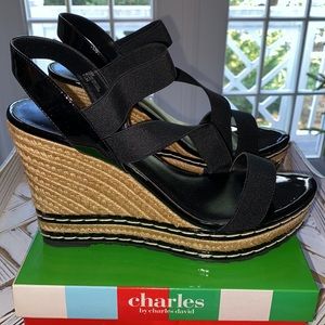Charles David Black Wedge Heels (Sz 10) - NIB